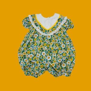 Vintage Sunflower Frilly Bubble Romper, Lightweight Summer Romper, Size 6-9 Mon